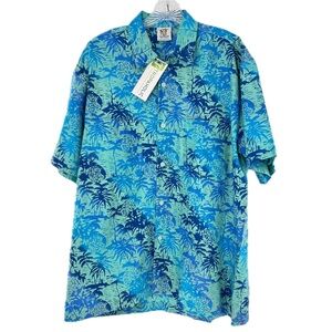 Rum Reggae Hawaiian Batik Camp Shirt "Tuitti Fruity" Aqua Men's Size Large NWT